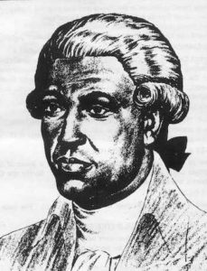 A black and white drawing of an older man.