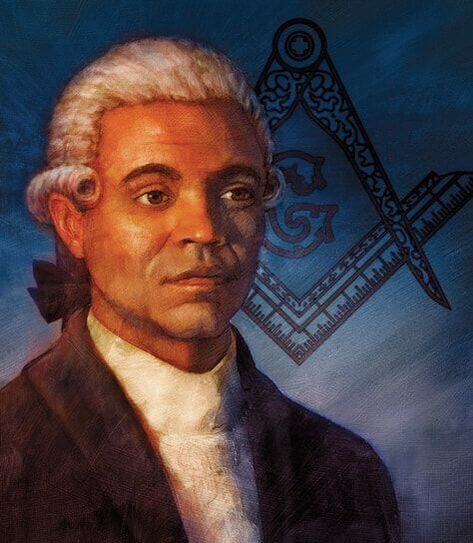 A painting of an african american man with a masonic symbol in the background.